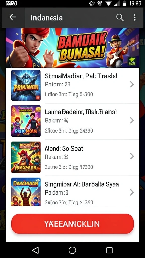 Menu permainan yang beragam dan mudah dijelajahi.